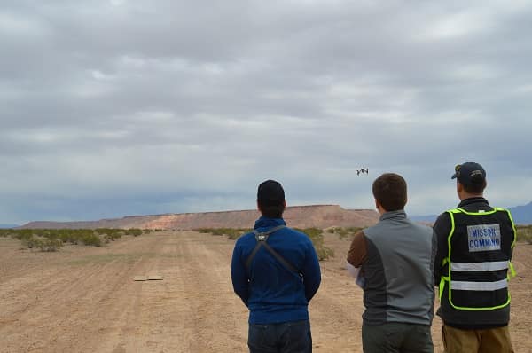 Worldwide faculty members Stefan Kleinke, David Thirtyacre and Scott Burgess participate in recent small UAS testing in Nevada.