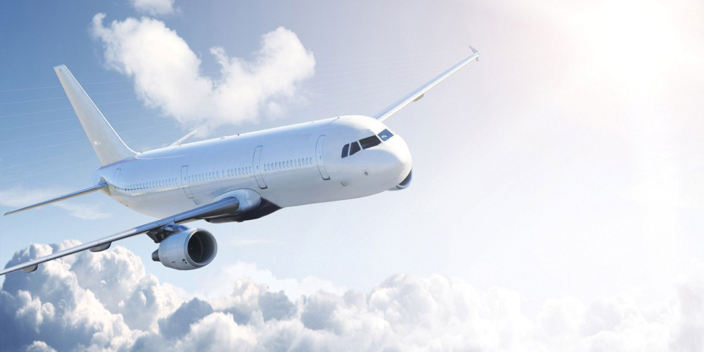 Commercial plane above the clouds.