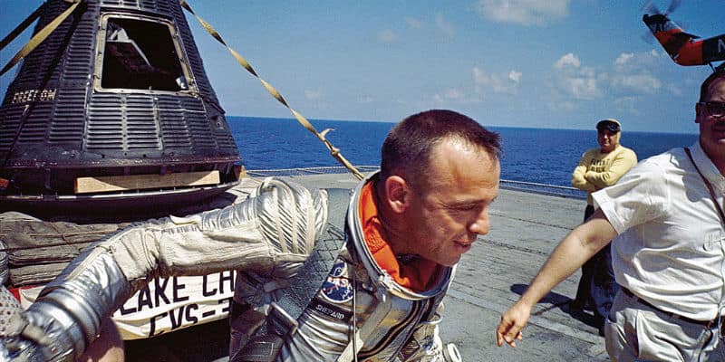 Alan Shepard lands in the Freedom 7 capsule. Photo Credit: NASA