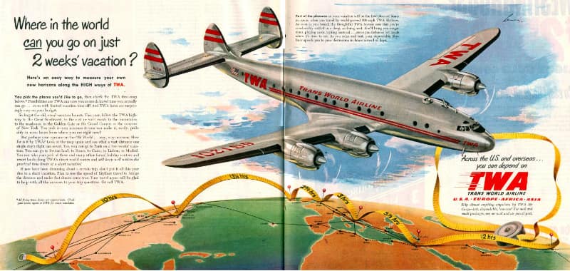 A vintage TWA ad featured in the Saturday Evening Post