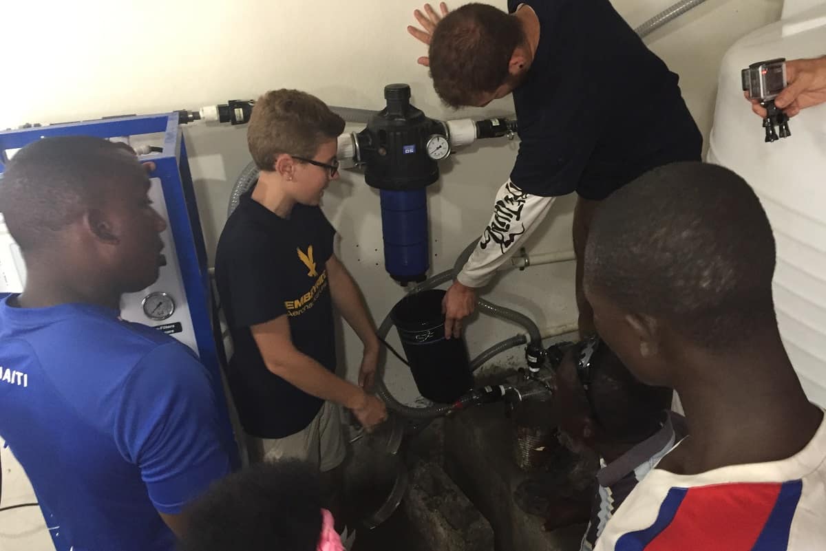 Embry-Riddle students work on a water filtration system