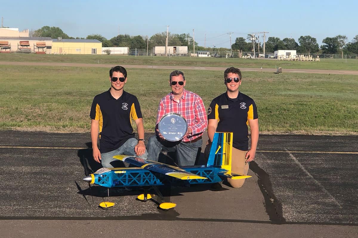 Pictured from left to right, Zachary Herman, the team’s chief engineer; Dr. Jim Gregory, dean of the College of Engineering at the Daytona Beach Campus; and Andrew Bunn, the team’s project lead