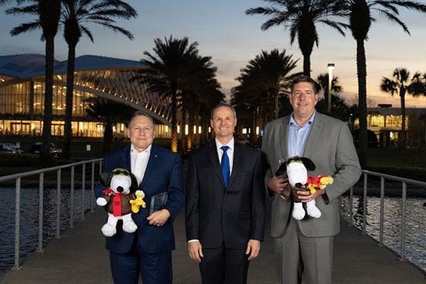 ACE Leadership Award winners Paul Hoyt Nelson (left) and Brian Connolly flank Dan Diessner, the executive director of Embry-Riddle’s Center for Aerospace Resilient Systems