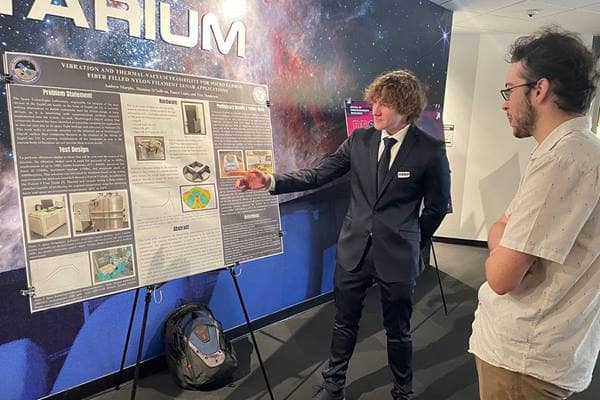 Aerospace Engineering student Andrew Murphy presents his research at the inaugural Embry-Riddle Undergraduate Research Showcase