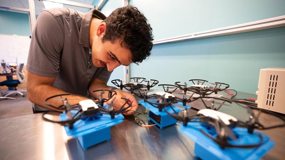 Daniel Golan works on a microdrone research project in Embry-Riddle’s Engineering Physics Propulsion Lab