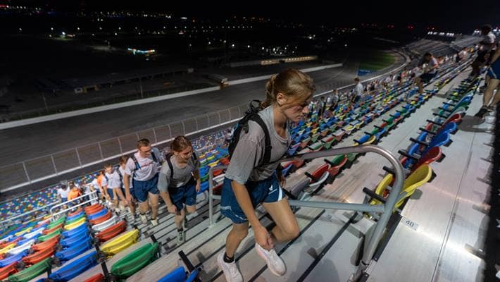 Almost 800 cadets and midshipmen completed a 9/11 memorial stair climb at Daytona International Speedway.