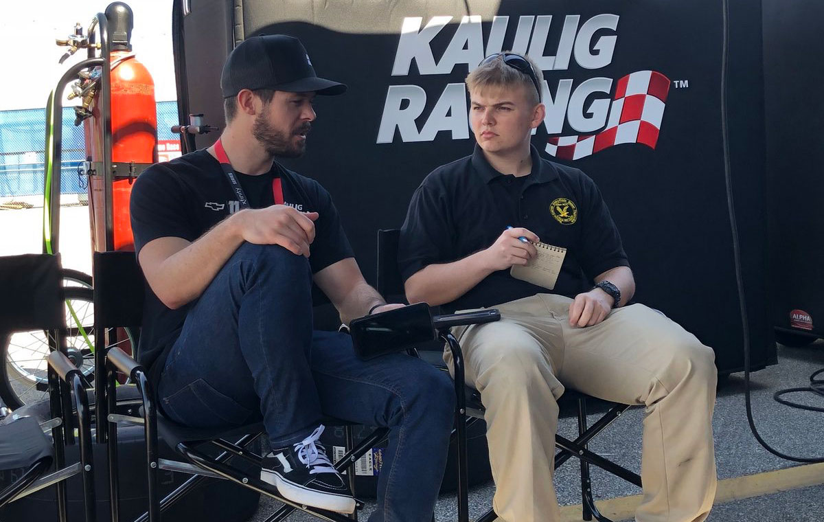 Martin Truex Jr. is interviewed by Embry-Riddle student Dalton Hopkins.