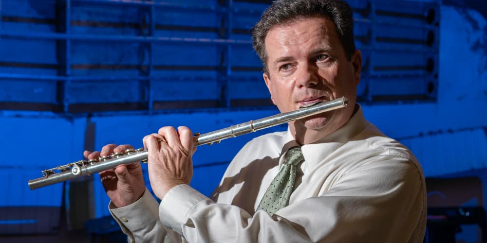 Embry-Riddle faculty member Snorri Gudmundsson, who plays many instruments, including the flute, piano, guitar, bass, drums and trumpet, and has released four CD