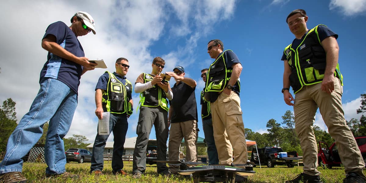 Group of students with UAV