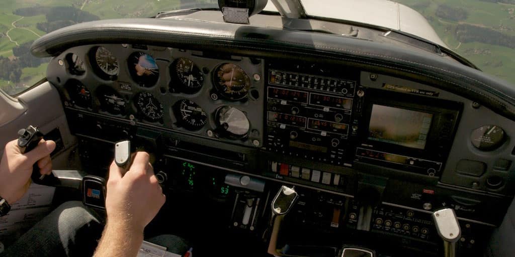 Cockpit of a small plane.