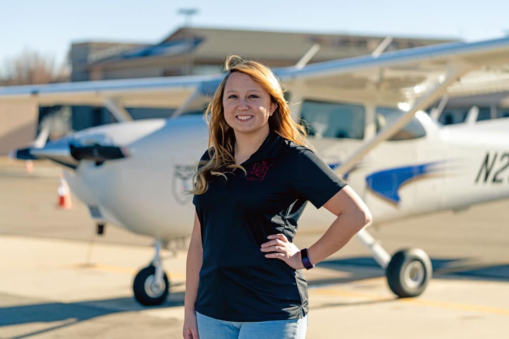 Embry-Riddle student Autumn Tueller on the Embry-Riddle flight line.