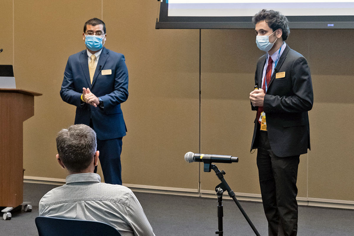 Two students giving a presentation