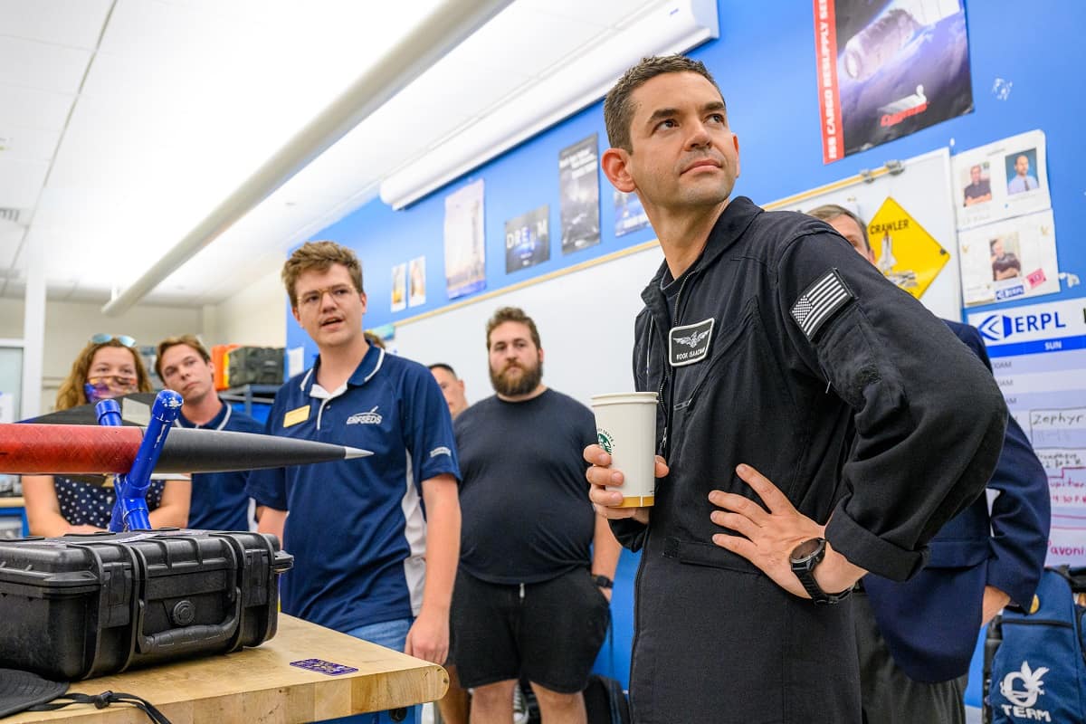 Polaris Program Commander Jared Isaacman with Embry-Riddle students