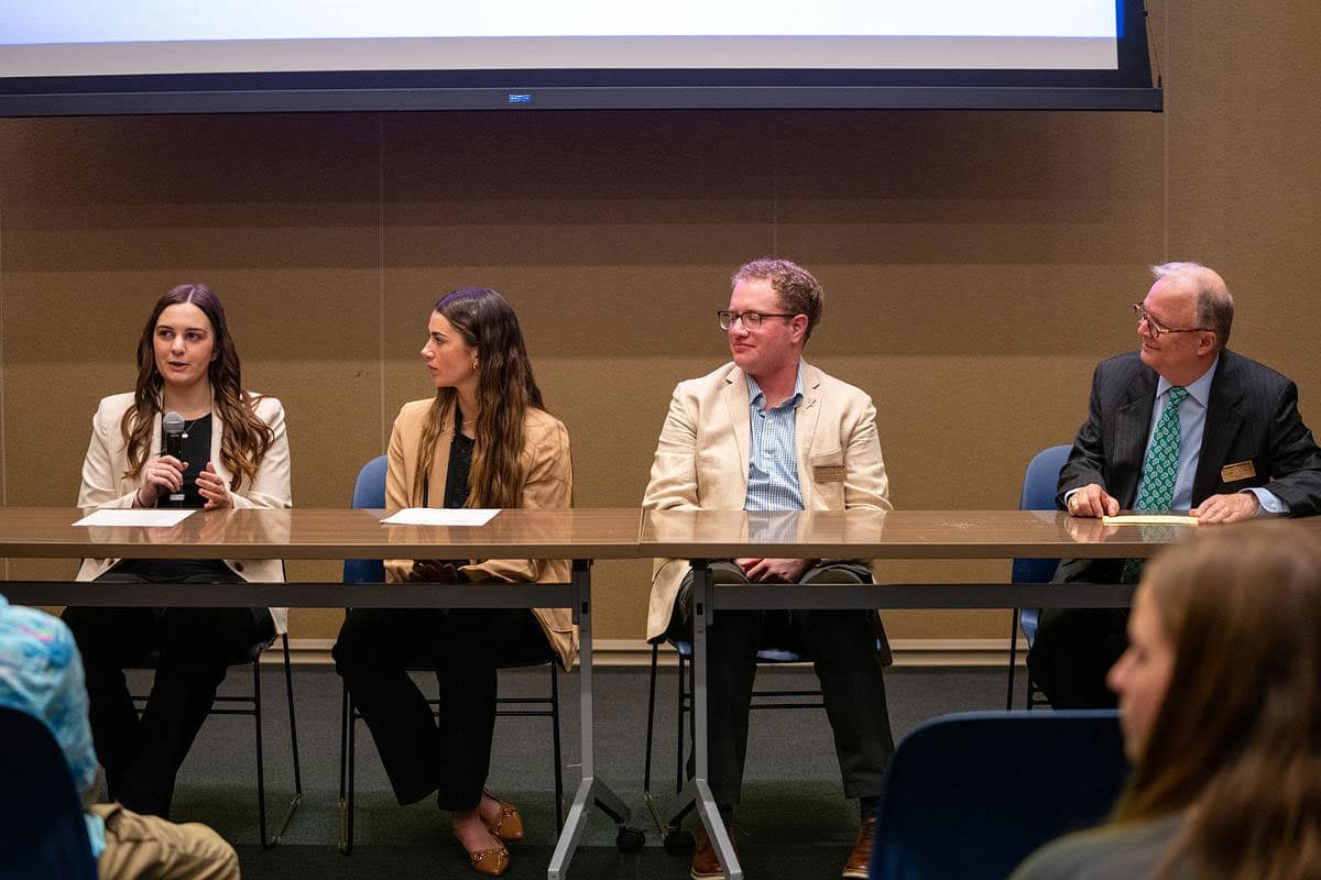 Communication major Jillian Preite discusses a student-produced documentary on the Concorde during a panel discussion following the film’s premiere at Embry-Riddle