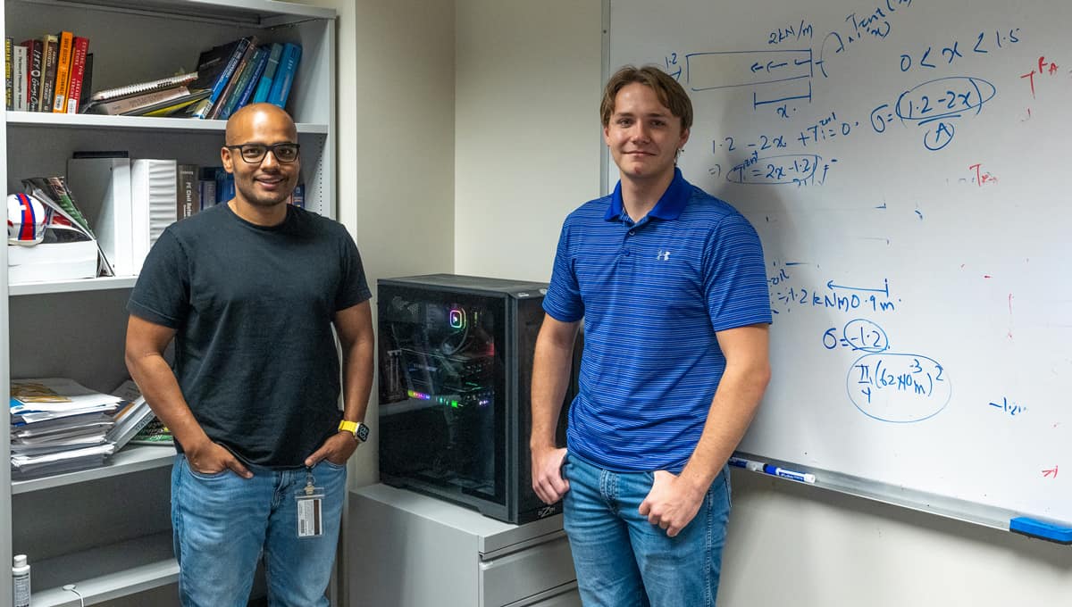 Dr. Siddharth Parida, assistant professor of Civil Engineering, and Aerospace Engineering student Anthony LoRe Starleaf worked together on developing a machine learning system to more efficiently analyze structures.