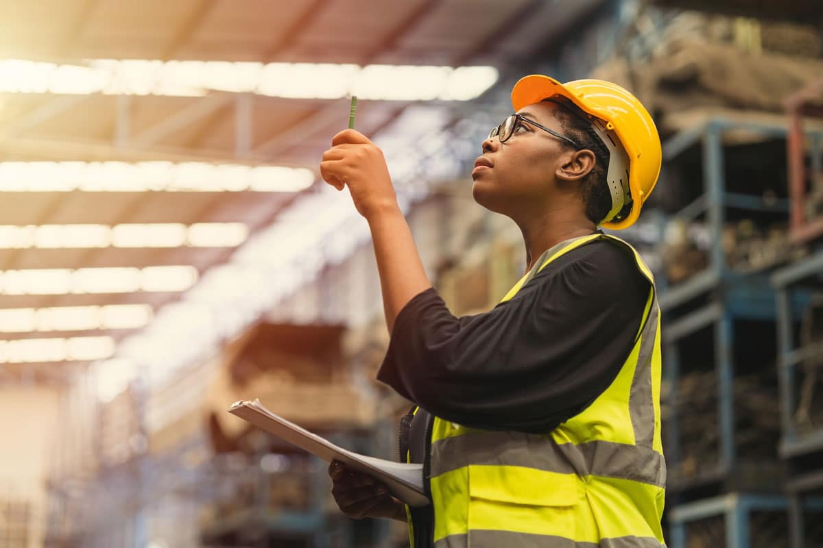 Logistics employee checking inventory