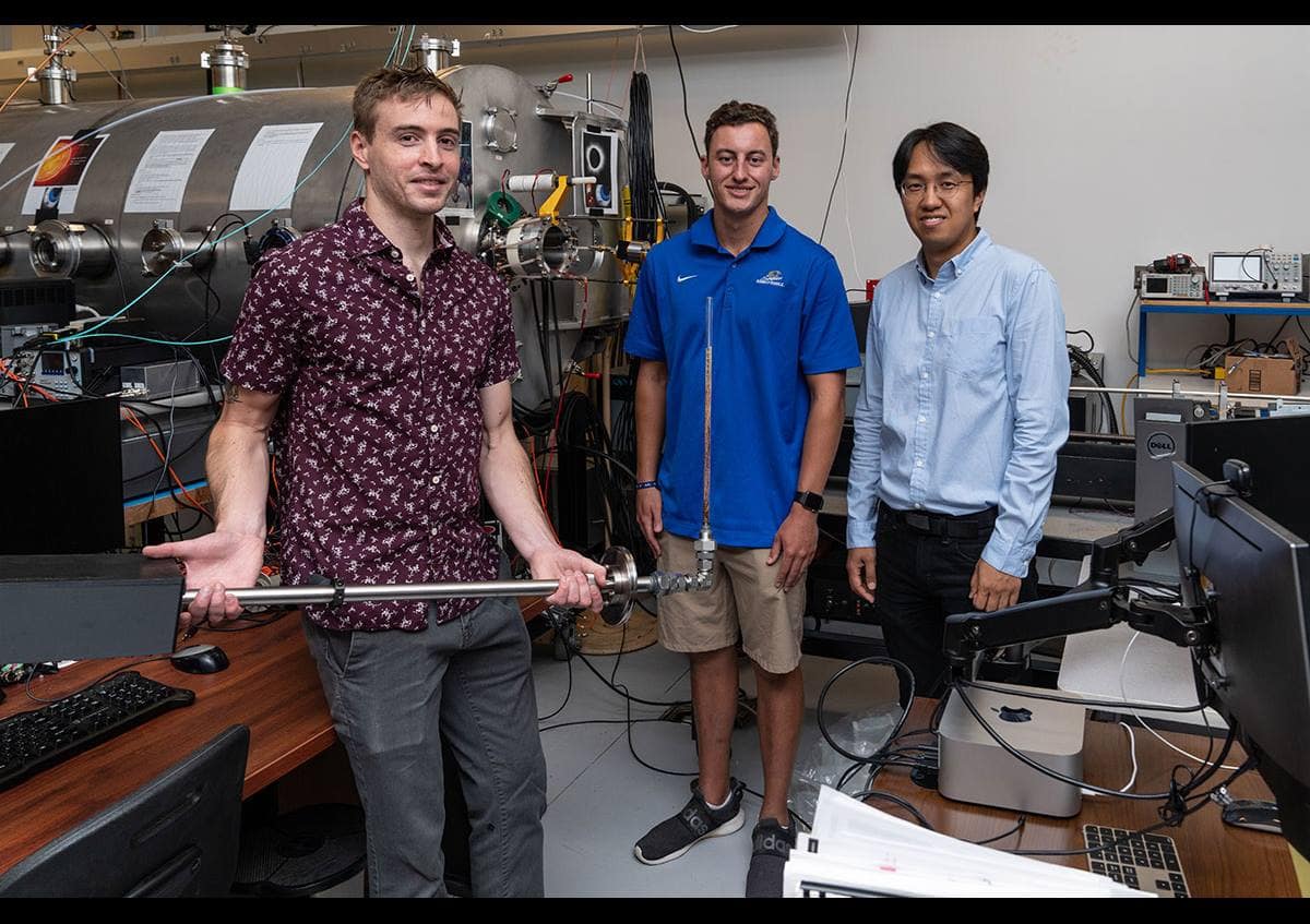 The fusion energy team: Christopher Lamb, Connor Castleberry and Dr. Byonghoon Seo