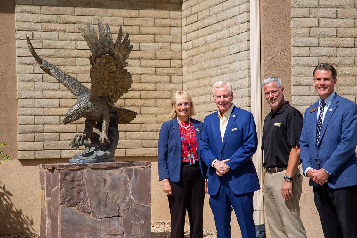 Rudy R. Miller joins Embry-Riddle Prescott Campus leadership, including Dr. Anette M. Karlsson, chancellor, and deans Dr. Tim Holt and Dr. Thomas Drape