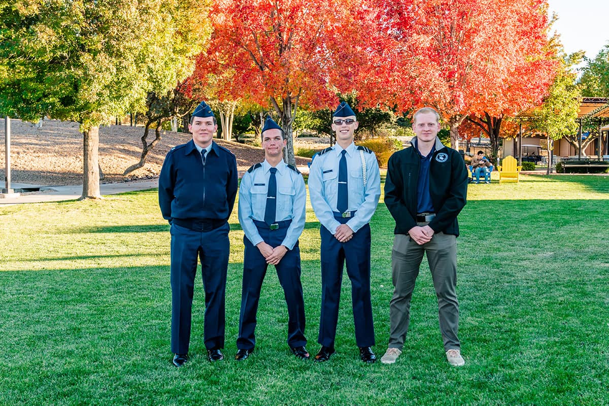 The AFROTC Detachment 028 Cyber Team, consisting of Zach Horak, Michael Boehm and Carson Tucker, and SGA CBSI Representative Cameron Devaney