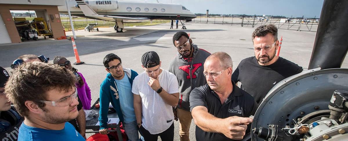 Students attend an Aviation Maintenance Science class