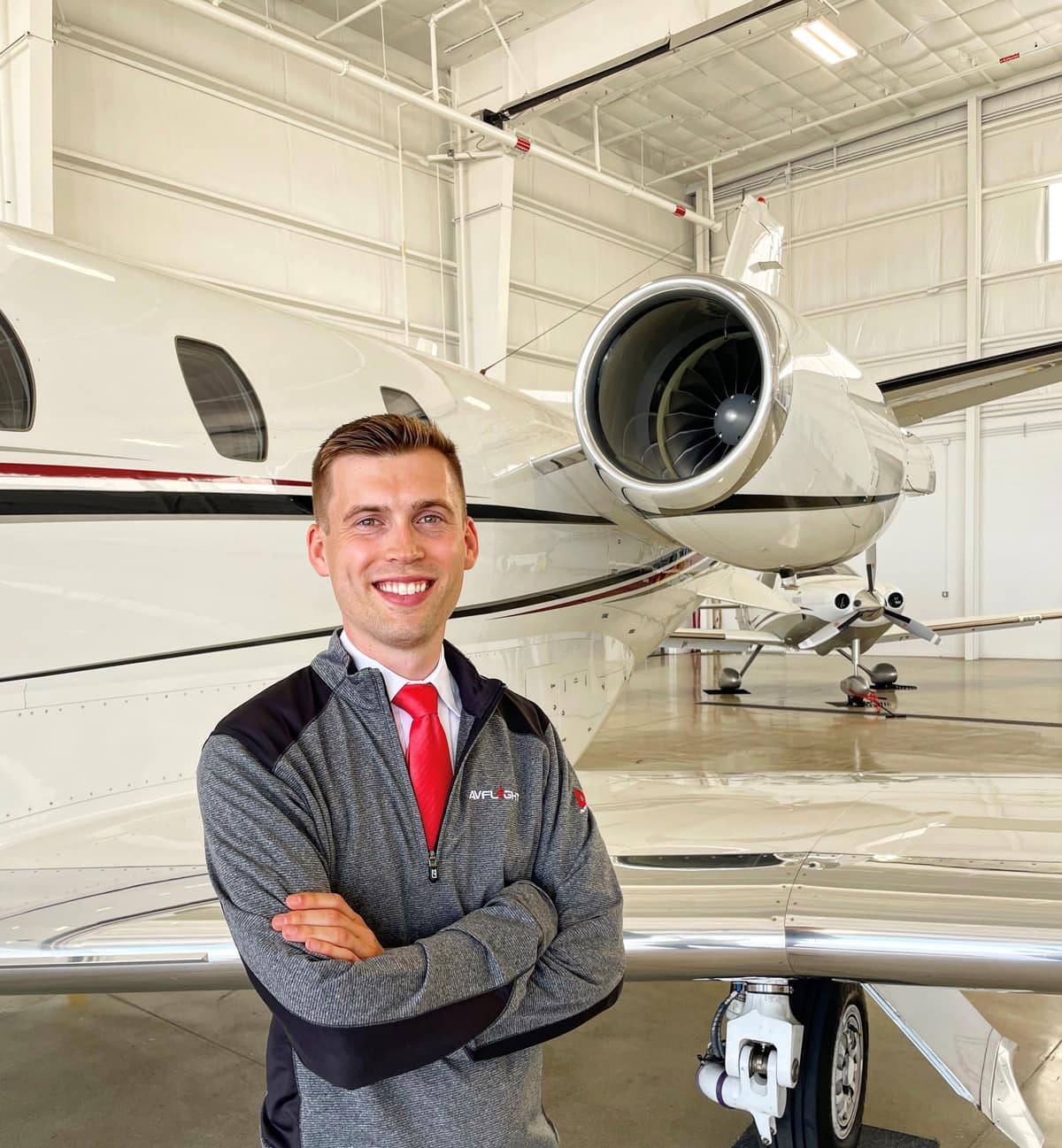 Matt Bila in a hangar