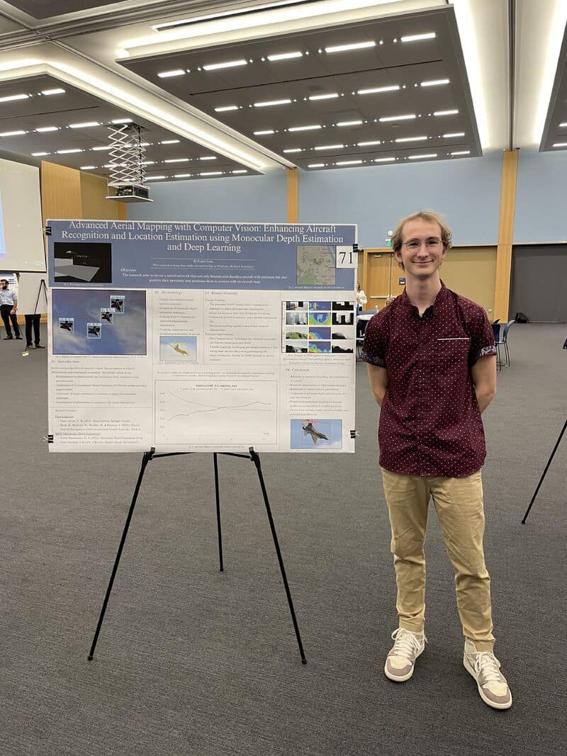 Computer Science student Logan Luna also won a first-place undergraduate student session award for his research examining how computer vision, which is a type of artificial intelligence (AI), could be used as a tool to enhance air traffic control. (Photo: Logan Luna)