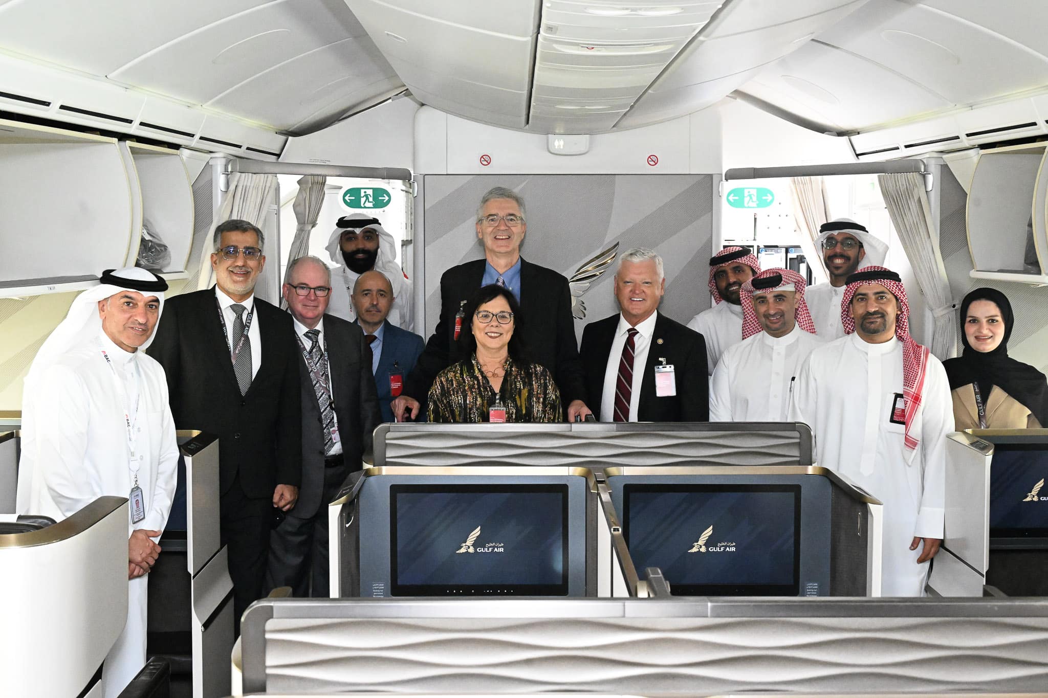 Embry-Riddle President P. Barry Butler and Worldwide Campus Chancellor Dr. John R. Watret (center) meet with the Gulf Aviation Academy team. 
