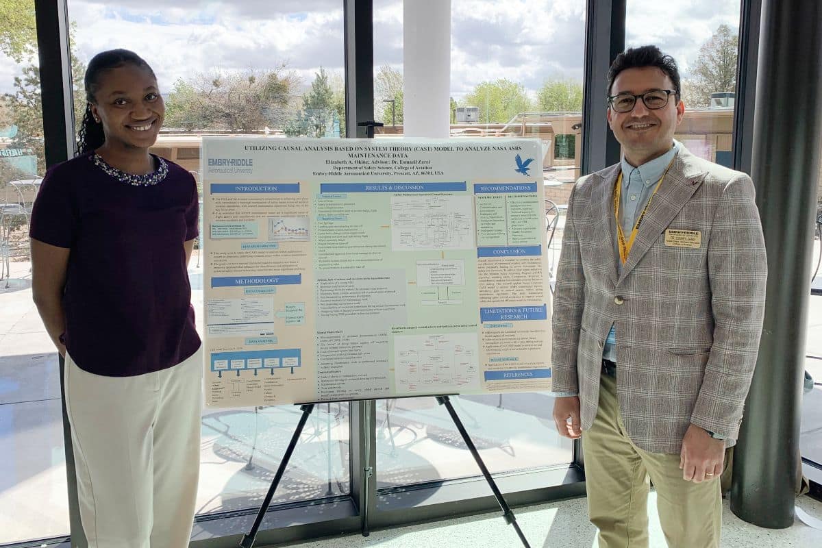 Safety Science graduate Elizabeth Okine collaborated with Embry-Riddle faculty members Dr. Esmaeil Zarei and Professor Brian Roggow on a published research paper analyzing nearly a century of aviation safety and human factors research.