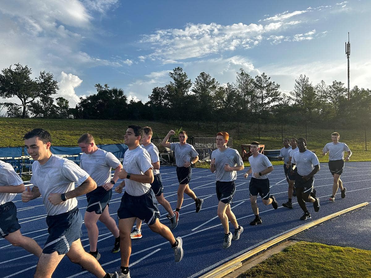 AFROTC trainees running around a track