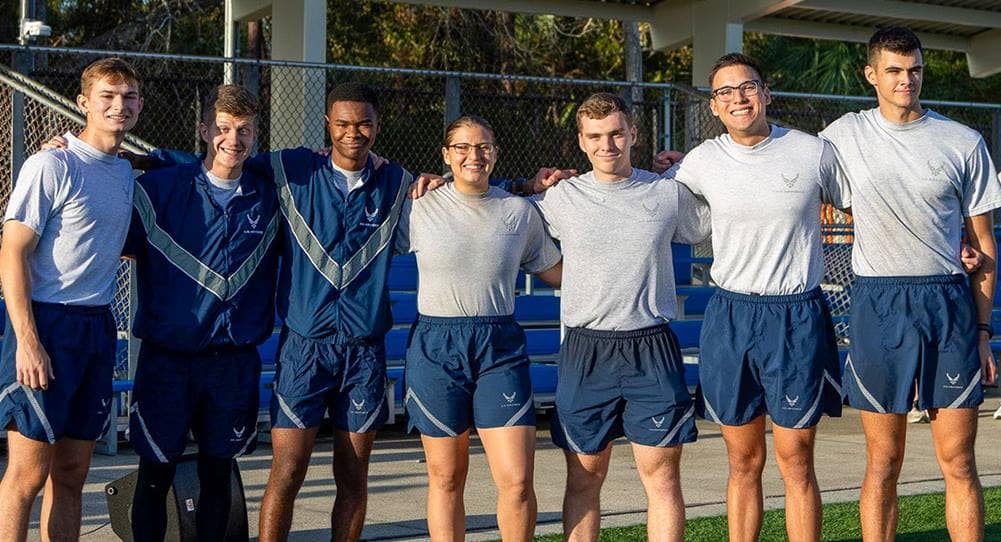 Eight cadets in Air Force ROTC Detachment 157 on the Daytona Beach Campus have earned highly competitive Air Force Pilot training program slots. The cadets (from left to right) are: David Mehl, David Thompson, Simeon Spann, Priscilla Schmidt, Mitchell Hemmingsen, Christopher Starnes and Robert Munro.