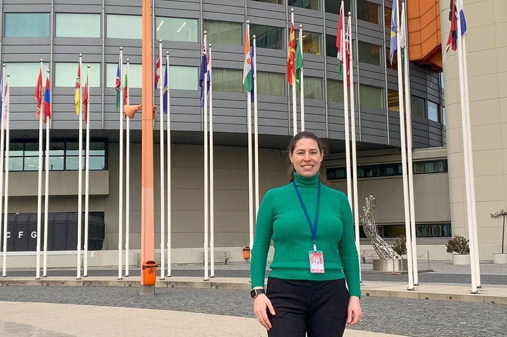 Dr. Sara Langston at the United Nations Office of Outer Space Affairs (UNOOSA) conference in Vienna, Austria