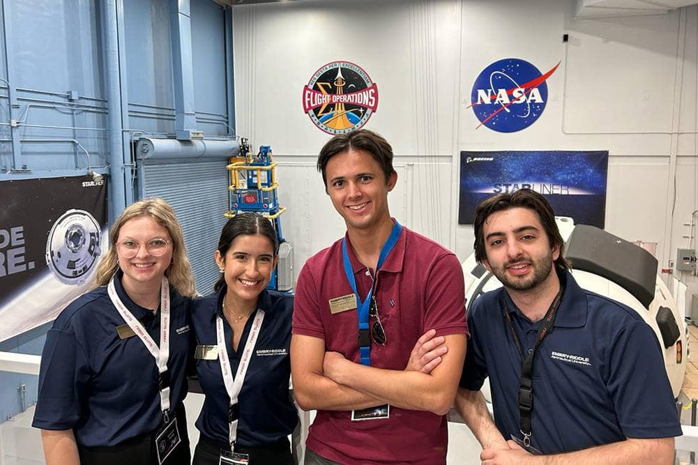 Miranda Young, Joyce Garcia, Cole Montrose and Joseph DeMartini pose at Johnson Space Center