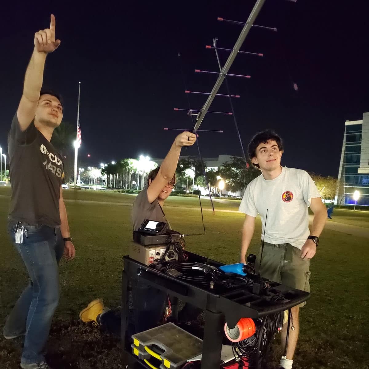 Embry-Riddle Amateur Radio Club members Ethan Graham, John Michael Hall and Paul Bartolemea