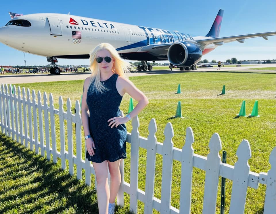 April Bedunah at an airfield