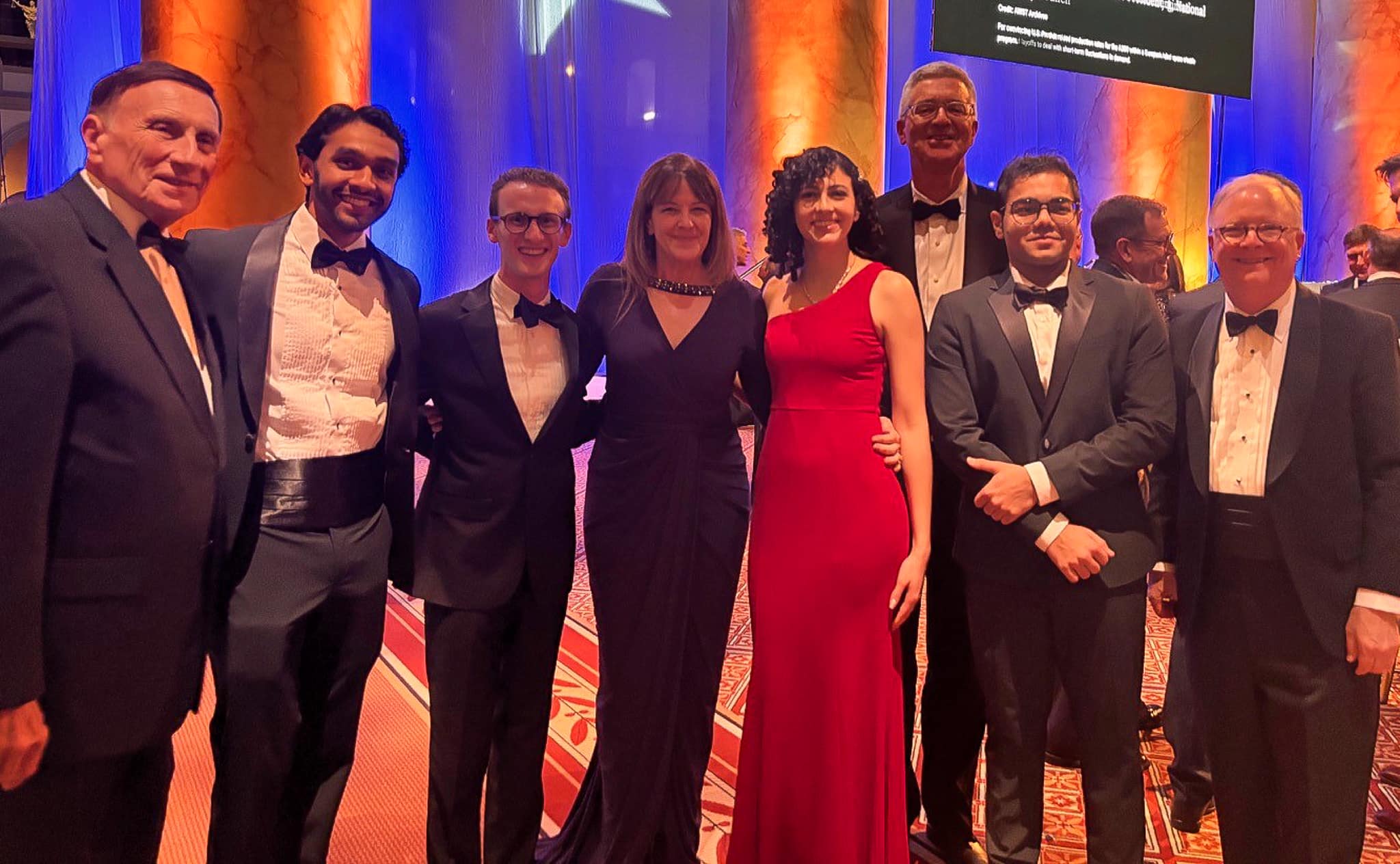 Pictured here at the ceremony (from left) are former Congressman John Mica; 20 Twenties honorees Vikas Patel and Trevor Simoneau; Embry-Riddle Trustee Janet Kavandi; 20 Twenties honoree Liz Bosch; Embry-Riddle President P. Barry Butler, Ph.D.; 20 Twenties honoree Henil Patel; and Boeing Center for Aviation and Aerospace Safety Executive Director Robert Sumwalt.