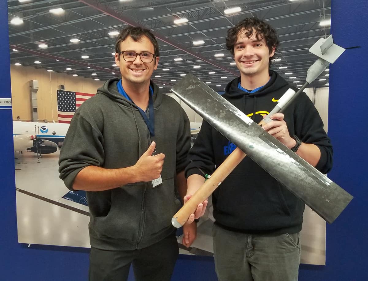 Dr. Wadler and undergraduate Meteorology student Chris Deloach pose with one of the Black Swift S0 drones. 