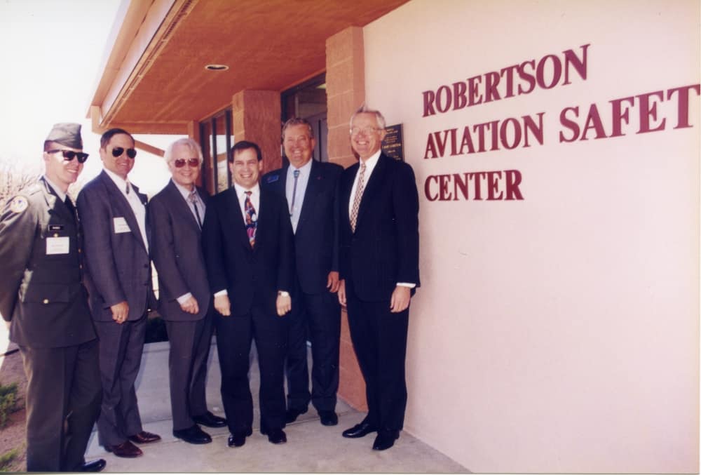 Group in front of Robertson Aviation Safety Center at Embry-Riddle's Prescott Campus