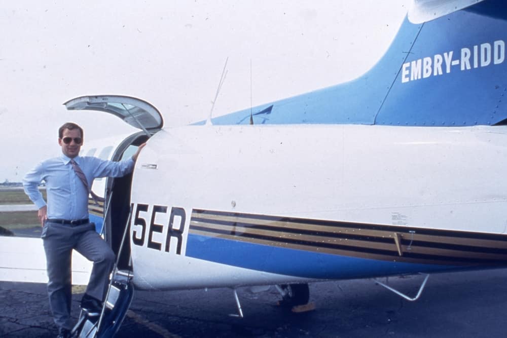 Former Embry-Riddle President Steve Sliwa in front of plane