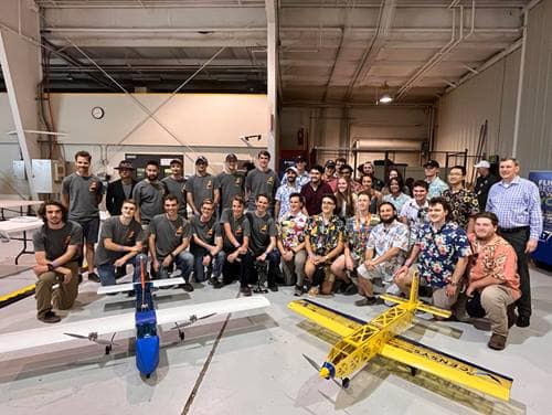 The Prescott Campus team (left) competed alongside the Daytona Beach Campus team (right), which won second place overall, at the Design, Build, Fly competition, marking Embry-Riddle’s best-ever finish. (Photos: Johann Dorfling)