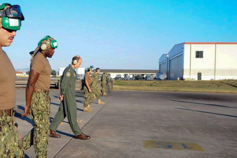 Aviation mechanics in a line