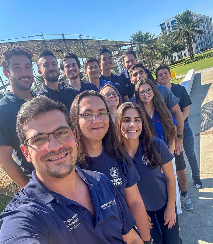 Professor David Canales Garcia poses with the members of his Space Trajectories and Applications Research STAR group