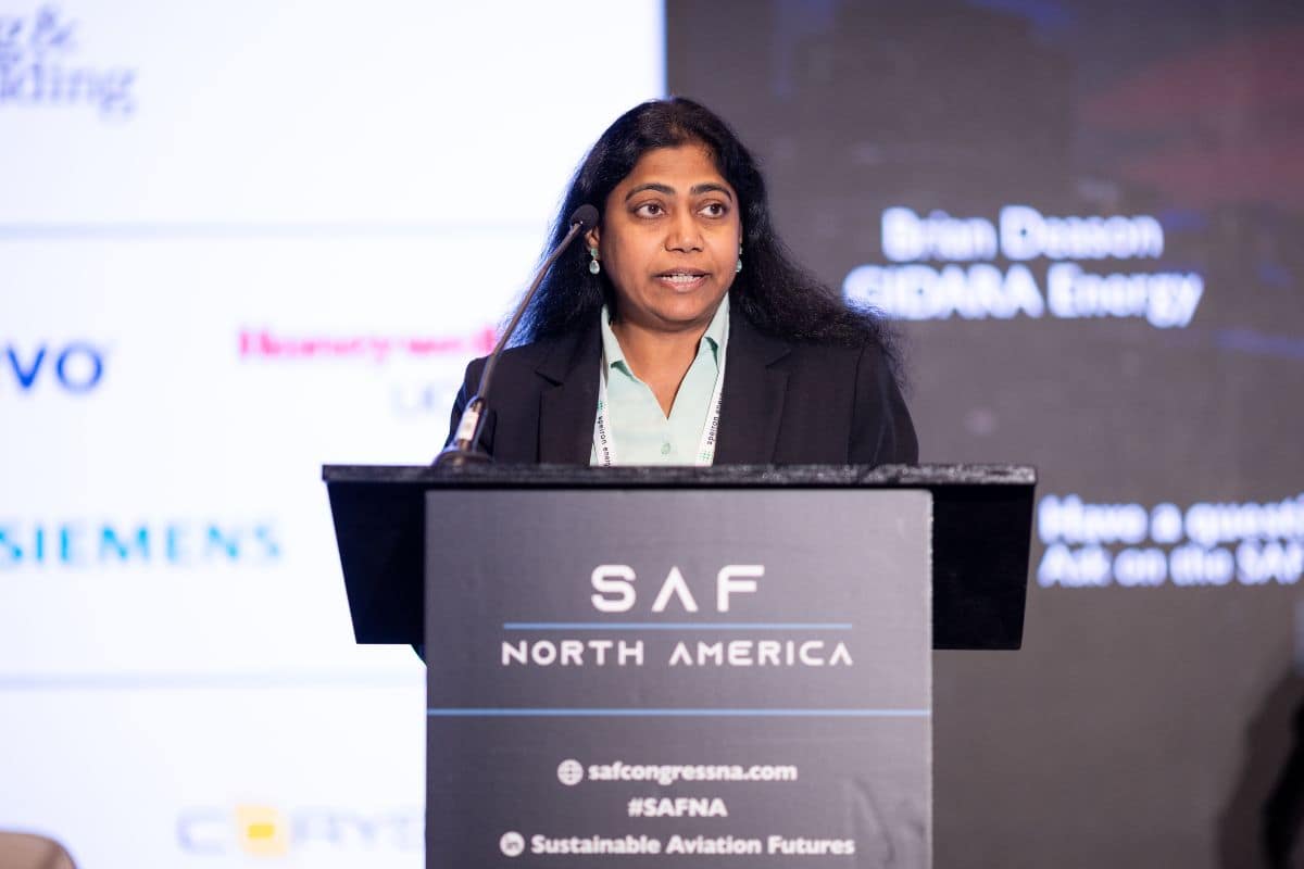 Dr. Rajee Olaganathan addressed the Sustainable Aviation Futures (SAF) North American Congress in Houston, Texas.