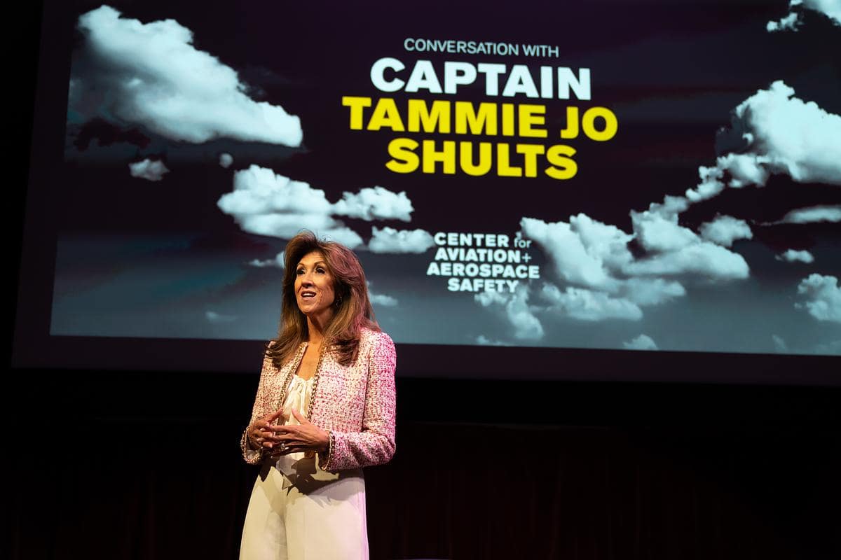 Capt. Tammie Jo Shults, former Navy fighter pilot and Southwest Airlines captain, recently visited Embry-Riddle to share her story of bringing Southwest Flight 1380 to a safe landing after a mid-air engine explosion endangered the lives of all onboard. 