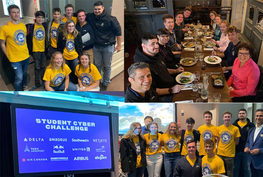 A photo collage of Embry-Riddle students on their trip to Dublin for the Aviation Information Sharing and Analysis Center (A-ISAC) Summit