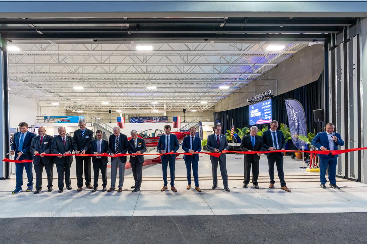 A ribbon-cutting ceremony is held to celebrate the grand opening of AURA AERO's 11,000 sq. ft facility at Embry-Riddle Aeronautical University’s Research Park, which will serve as its U.S. headquarters and first production site.
