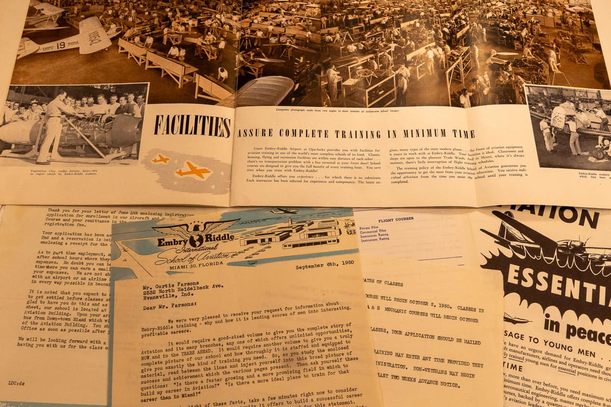 Documents from the Embry-Riddle International School of Aviation soliciting students.