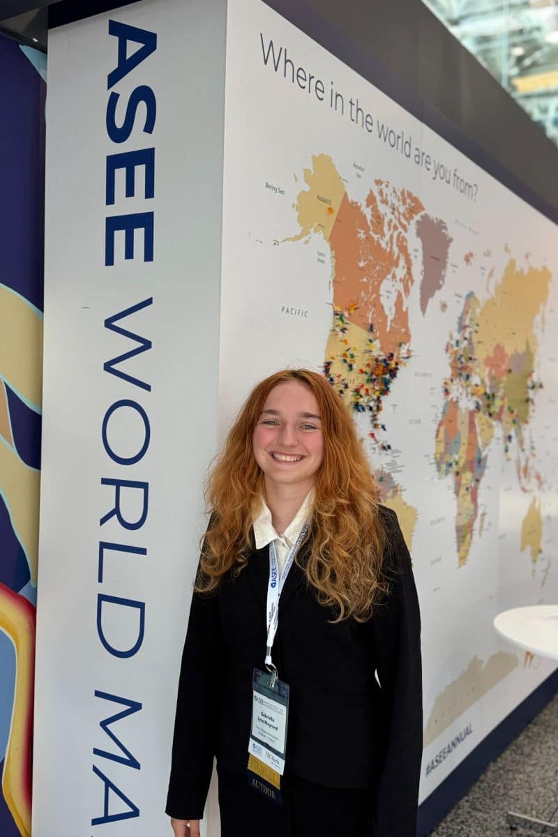 Mechanical Engineering sophomore Gabriella Mayrend is studying policies to improve passenger vehicle safety and crash test dummy design, aiming to create anatomically representative female models to improve vehicle safety for all passengers.