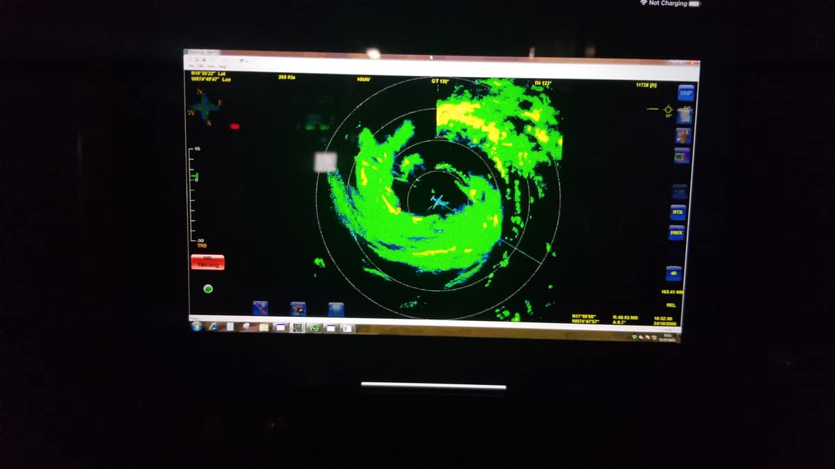 The NOAA Hurricane Hunter plane can be seen inside the eye of Hurricane Melissa in this radar tracking image. (Photo: Josh Wadler/Embry-Riddle)