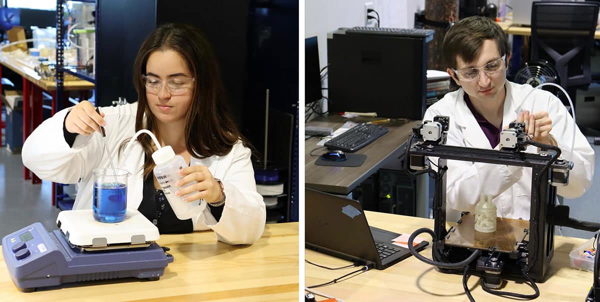 Graduate students Isabel Melendez and Casey Troxler work in Embry-Riddle’s Thermal Science Laboratory.