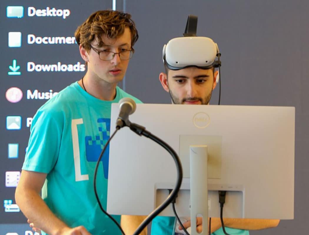 Embry-Riddle students Noa Baggs and Joseph DeMartini get ready to present at MeGa Health Jam